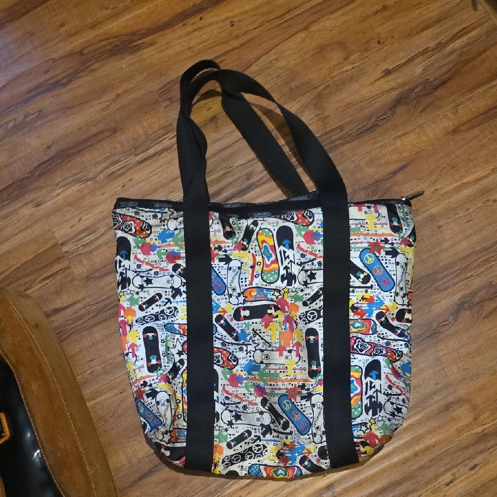 Lesportsac Black and Blue Graphic Tote